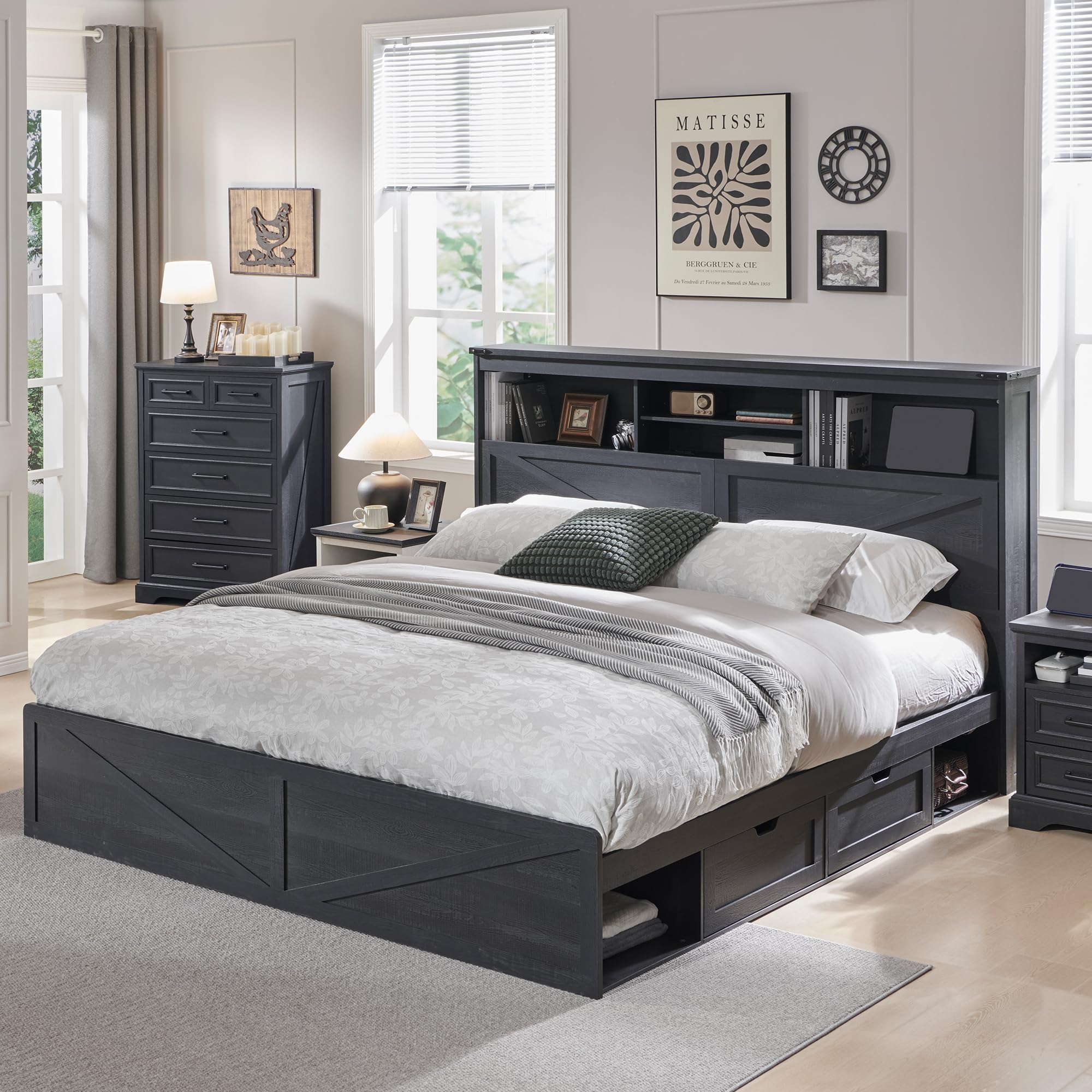 Farmhouse King Size Bed Frame  - King Size Bed Frame With Storage Drawers ulasan dan harga
