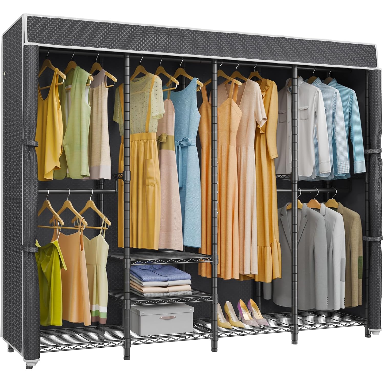 Medium Covered Clothes Rack Fr - Wardrobe Closet Portable Fabric Cover ulasan dan harga