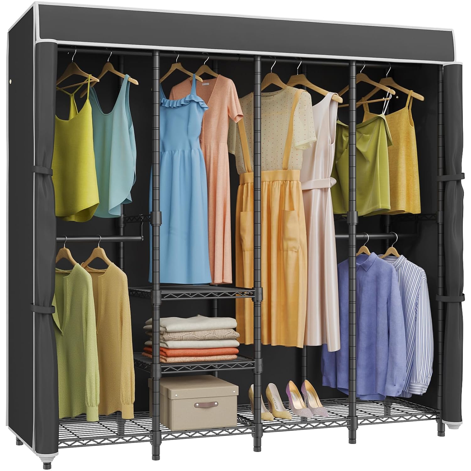 Medium Covered Clothes Rack Fr - Wardrobe Closet Portable Fabric Cover ulasan dan harga