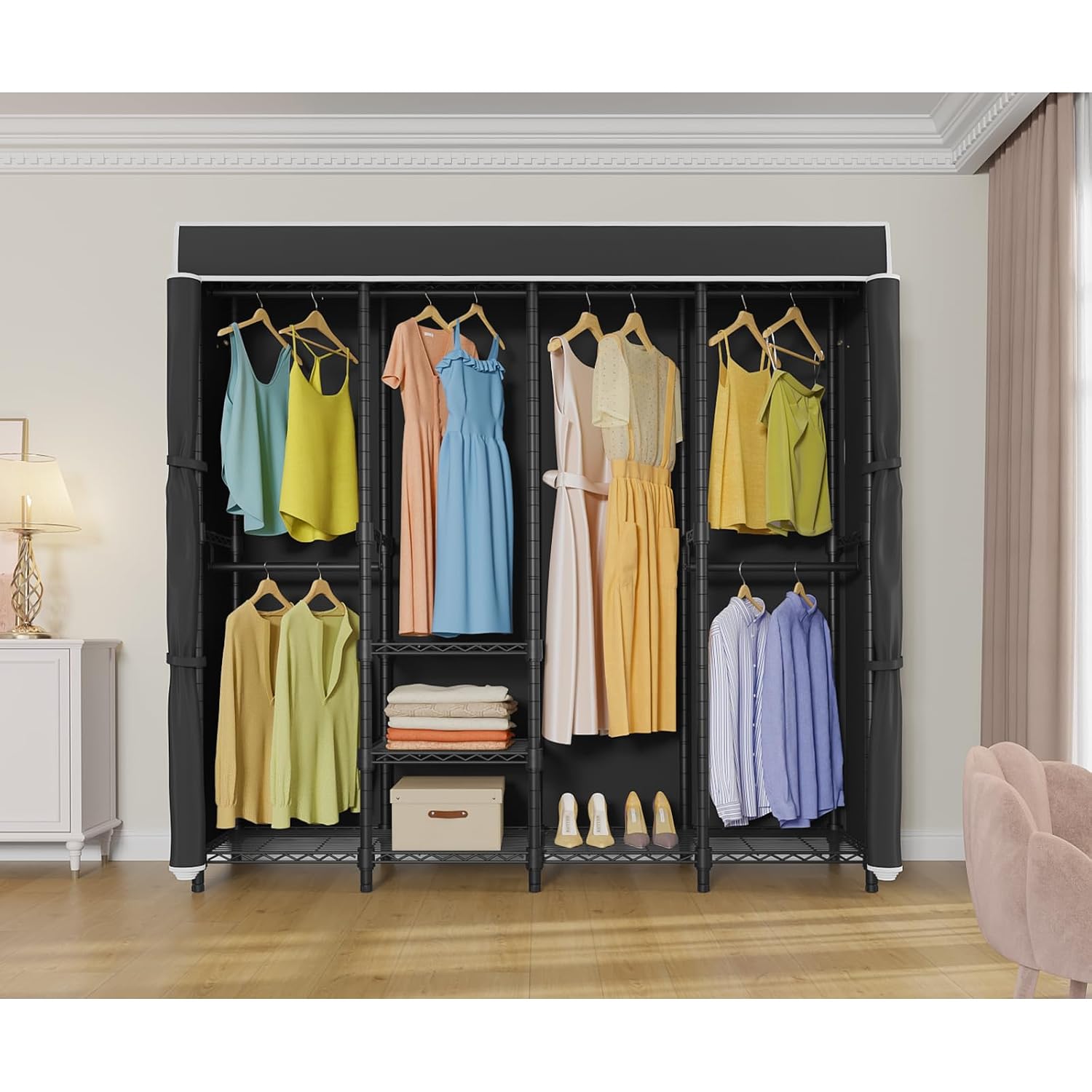 Medium Covered Clothes Rack Fr - Wardrobe Closet Portable Fabric Cover ulasan dan harga