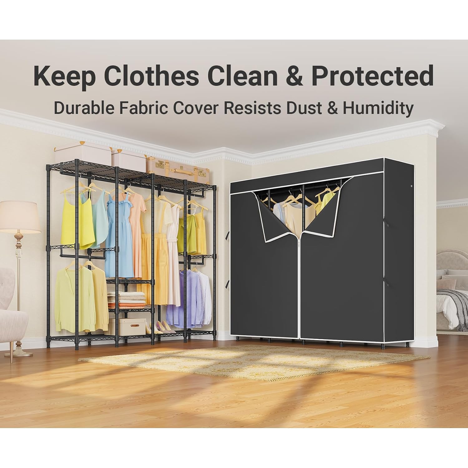 Medium Covered Clothes Rack Fr - Wardrobe Closet Portable Fabric Cover ulasan dan harga