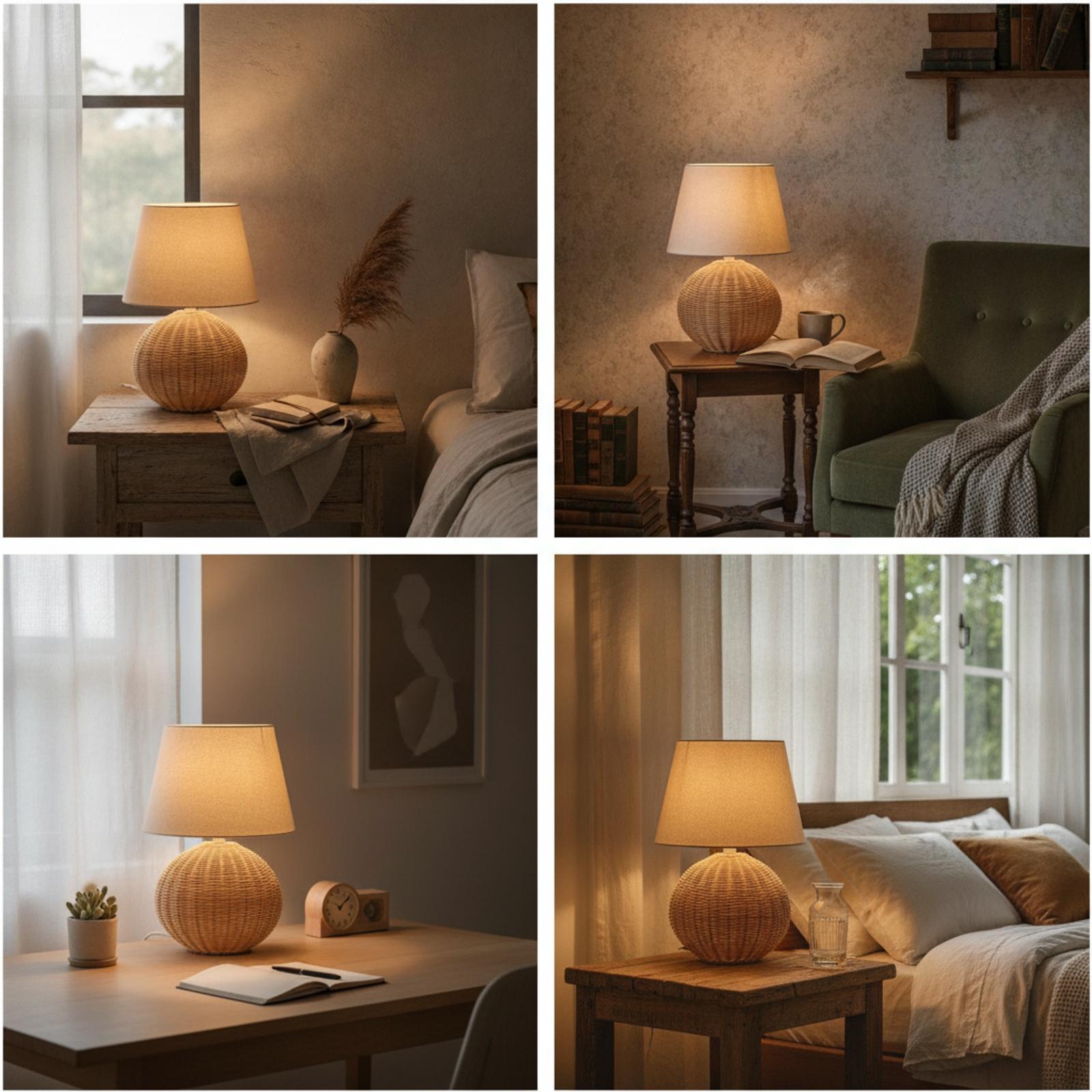 Bedside Lamp Rattan Base Fabri - Bedroom Furniture ulasan dan harga