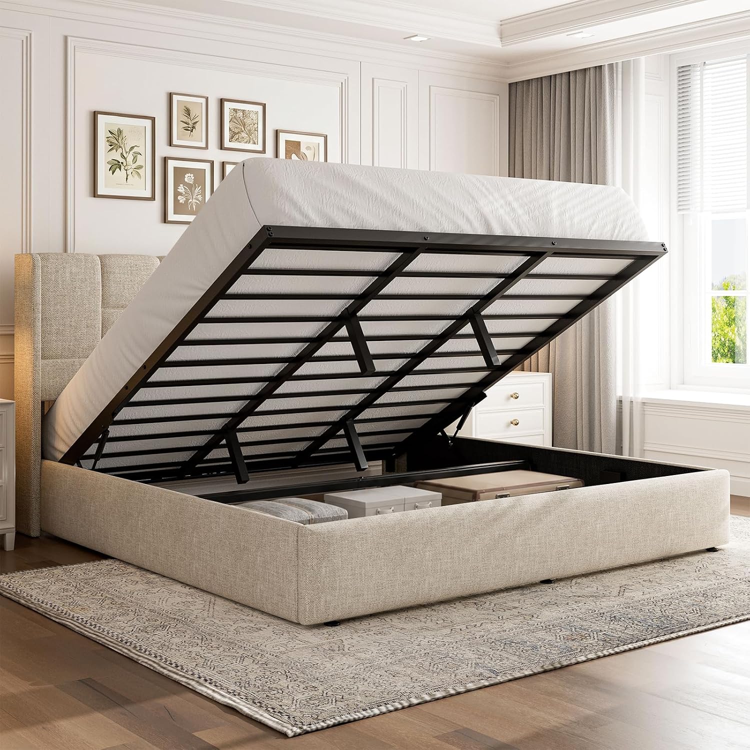 King Bed Frame with Hydraulic  - Gas Lift Storage Bed Hydraulic ulasan dan harga