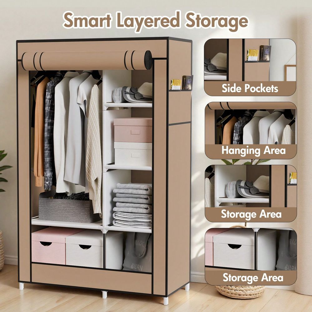 Closet Storage For Hanging Clo - Wardrobe Closet Portable Fabric Cover ulasan dan harga