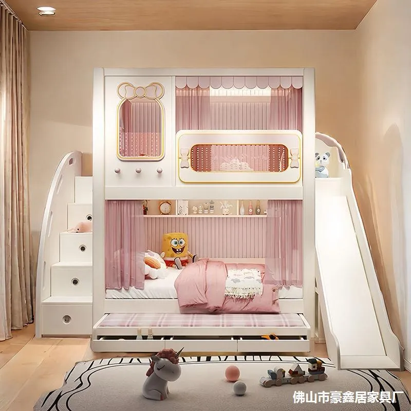 Solid  High and Low Two Layer  - Bunk Bed With Stairs And Slide ulasan dan harga