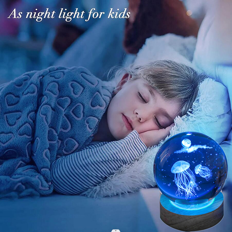 3D Jellyfish Laser engraved cr - Floating Nightstand With Led Light ulasan dan harga